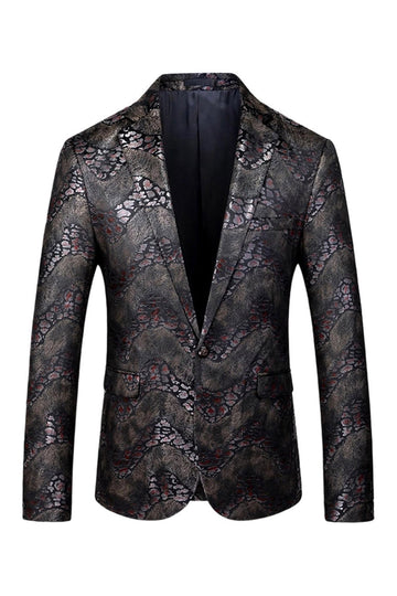 Svart tryckt skårad kavajslag för män Balkavaj